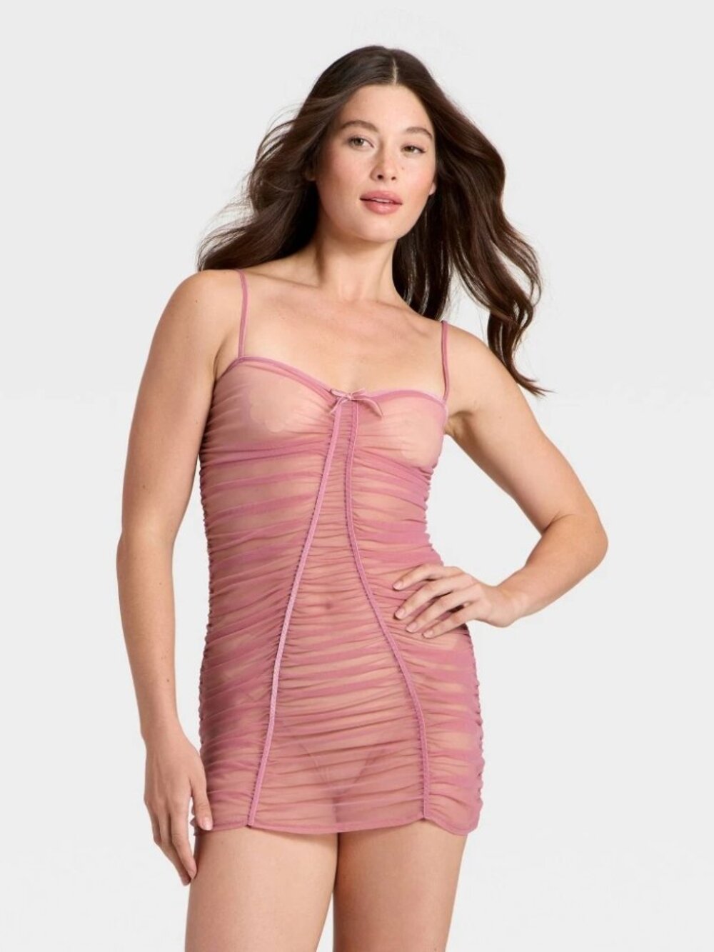 Auden Women's Mauve Mesh Lingerie Slip Dress 50% Off Retail